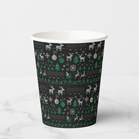 Gobelets En Papier Black Green Père Noël Reindeer laide doux de Noël (Gauche)