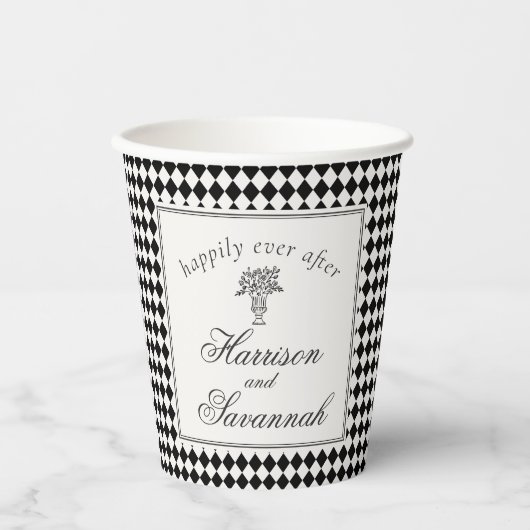 Gobelets En Papier Black Harlequin Checkered Wedding (Recto)