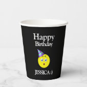 Gobelets En Papier Black Jaune Blanc Joyeux Emoji Anniversaire (Verso)