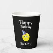 Gobelets En Papier Black Jaune Blanc Joyeux Emoji Anniversaire (Recto)