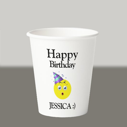 Gobelets En Papier Black Jaune Blanc Joyeux Emoji Anniversaire