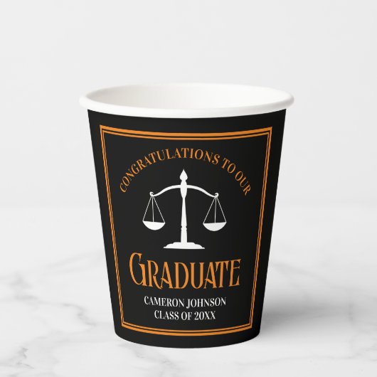 Gobelets En Papier Black Orange Law School Custom Graduation Party (Recto)