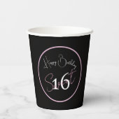 Gobelets En Papier Black Sweet 16 Pink & White Script Paper cup (Verso)
