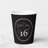 Gobelets En Papier Black Sweet 16 Pink & White Script Paper cup (Recto)
