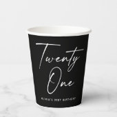 Gobelets En Papier Black Twenty One Birthday Party | Modern 21st (Verso)