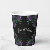 Gobelets En Papier Black Violet Floral Élégant Mariage Gothique (Recto)