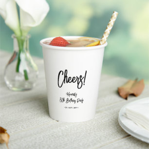 Gobelets En Papier Black & White Chic Cheers Fête d'anniversaire 80