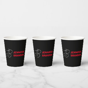 Gobelets En Papier Black White Red Handwriting Monogramme Ajouter un
