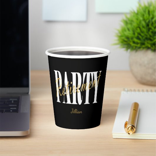 Gobelets En Papier Black, White Retirement Party, Custom Paper Cup (Insitu)