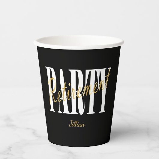 Gobelets En Papier Black, White Retirement Party, Custom Paper Cup (Recto)