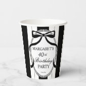 Gobelets En Papier Black white retro stripes bow birthday monogrammed (Verso)