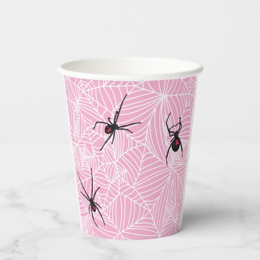 Gobelets En Papier Black Widow Spider Webs Pastel Pink (Verso)