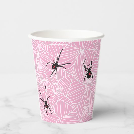 Gobelets En Papier Black Widow Spider Webs Pastel Pink (Recto)