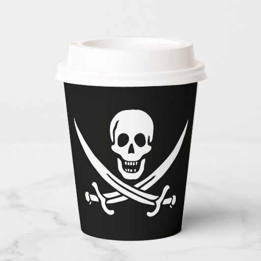 Gobelets En Papier Blanc, Drapeau Pirate Calico Jack, Crâne & Cutlass (Verso)