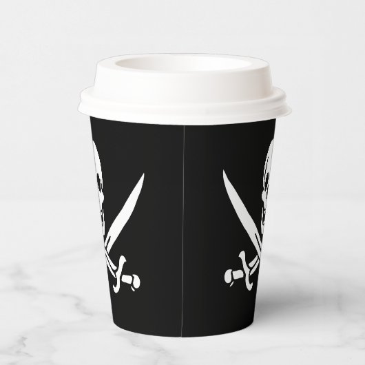 Gobelets En Papier Blanc, Drapeau Pirate Calico Jack, Crâne & Cutlass (Droite)