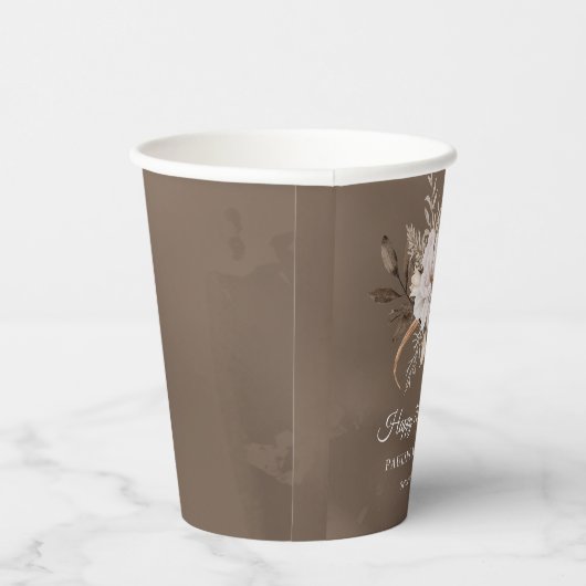 Gobelets En Papier Blanc Floral Neutre Automne 70e anniversaire (Droite)