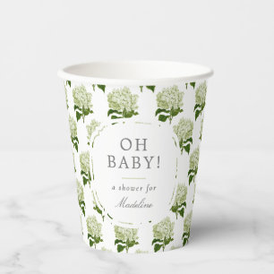Gobelets En Papier Blanc Lumière Vert Hydrangea Motif Oh Baby shower