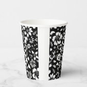 Gobelets En Papier Blanc noir Feuilles floraux modernes soufflant (Droite)