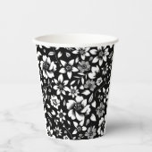 Gobelets En Papier Blanc noir Feuilles floraux modernes soufflant (Recto)