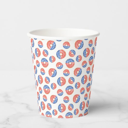GOBELETS EN PAPIER BLANC ROUGE PATRIOTIQUE DONUTS BLEUS BLANCS (Recto)
