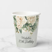 Gobelets En Papier Blanc Sage Vert Floral Or 80e anniversaire (Verso)