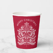 Gobelets En Papier Blanc sur sapin rouge scandinave de Noël (Verso)