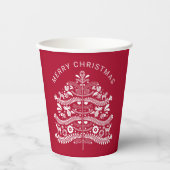 Gobelets En Papier Blanc sur sapin rouge scandinave de Noël (Recto)