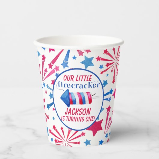 Gobelets En Papier Blancs rouges et bleus Petits pétards Anniversaire (Recto)