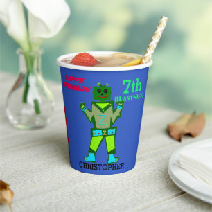 Gobelets En Papier Blast de Anniversaire de Ballons robots verts