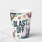 Gobelets En Papier Blast Off Space Boy Astronaut fête d'anniversaire (Recto)