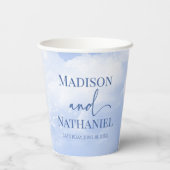 Gobelets En Papier Bleu Blanc Étincelle Nuages Rêveur Élégant Mariage (Verso)