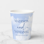 Gobelets En Papier Bleu Blanc Étincelle Nuages Rêveur Élégant Mariage (Recto)