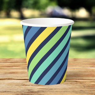 Gobelets En Papier Bleu bleu vert jaune rayures Motif