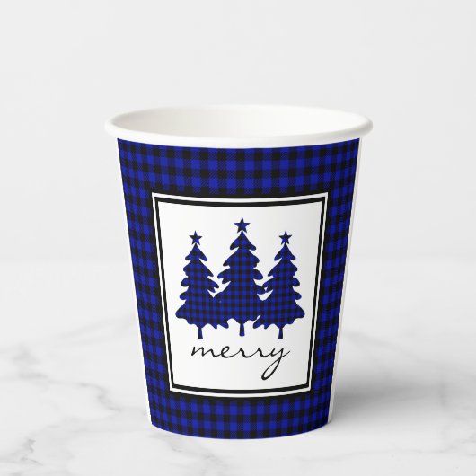 Gobelets En Papier Bleu Buffalo Check Pine Trees Papier Cups (Verso)