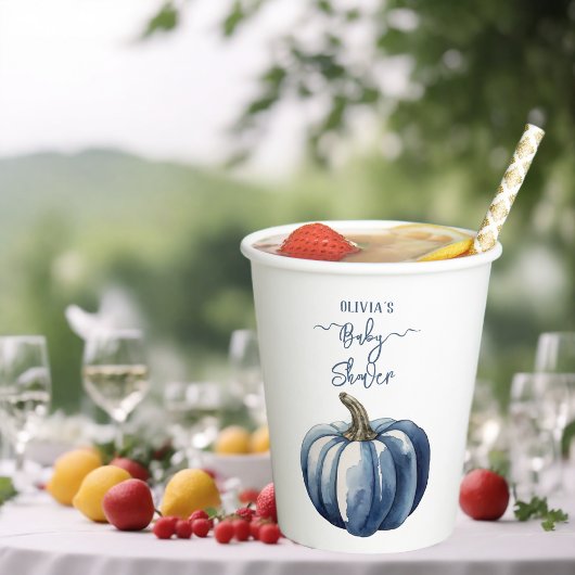 Gobelets En Papier Bleu Citrouille Aquarelle Boho Baby Boy Douche