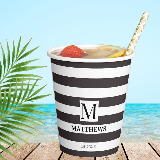 Gobelets En Papier Bleu de la marine Nautique Bleu rayures Nom de fam