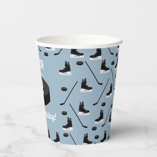Gobelets En Papier Bleu Dusty Bâton de hockey sur glace, Patins Puck  (Verso)