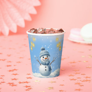 Gobelets En Papier Bleu Elegant Whimsical Winter Snowman Baby shower