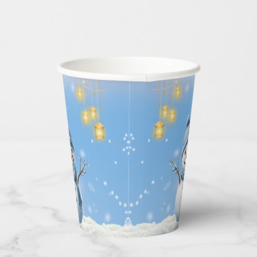 Gobelets En Papier Bleu Elegant Whimsical Winter Snowman Baby shower (Droite)