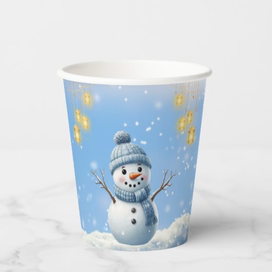 Gobelets En Papier Bleu Elegant Whimsical Winter Snowman Baby shower (Recto)