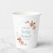 Gobelets En Papier Bleu floral délicat Baby shower tasses en papier (Recto)