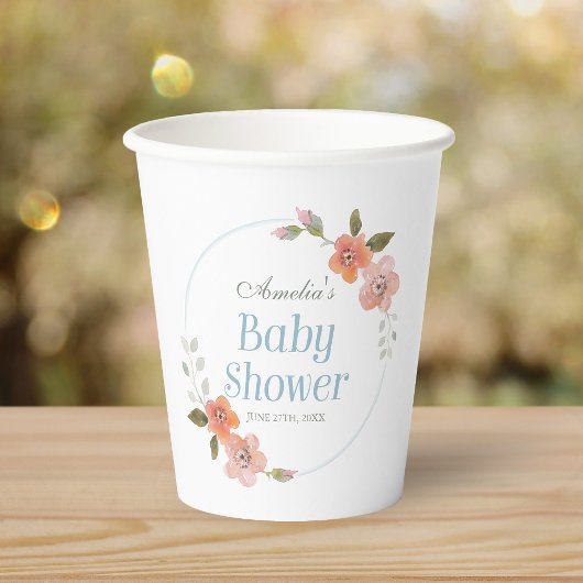 Gobelets En Papier Bleu floral délicat Baby shower tasses en papier
