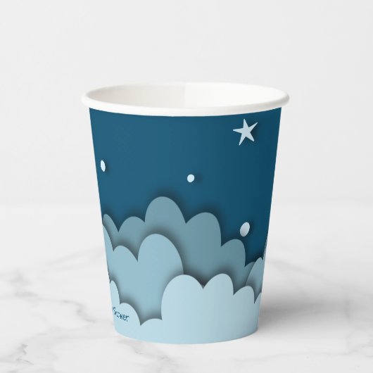 Gobelets En Papier Bleu foncé avec nuages et étoiles Baby shower (Gauche)