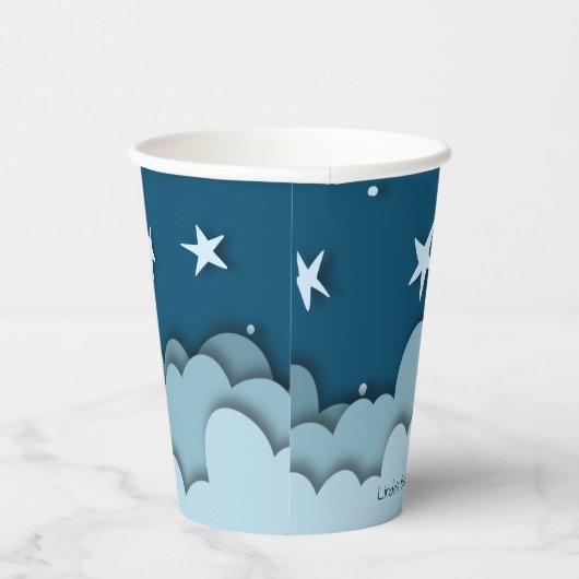 Gobelets En Papier Bleu foncé avec nuages et étoiles Baby shower (Droite)