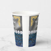 Gobelets En Papier Bleu foncé Zèbre Imprimer & Or Argent Anniversaire (Droite)