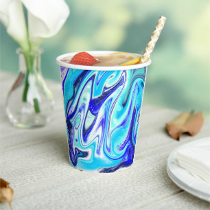 Gobelets En Papier Bleu fondu Marble Fluid Art