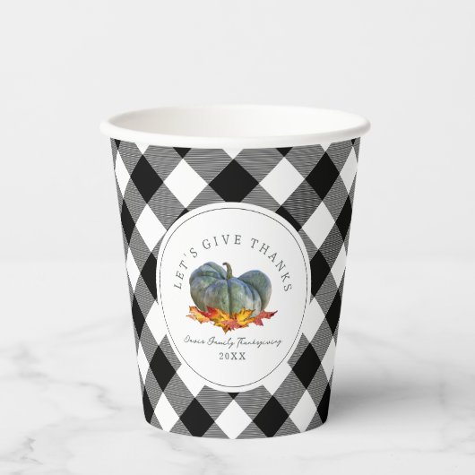 Gobelets En Papier Bleu Gourde Citrouille Plaid Thanksgiving (Recto)