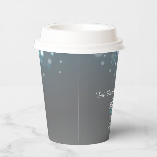 Gobelets En Papier Bleu gris bulles mariage personnalisé (Droite)