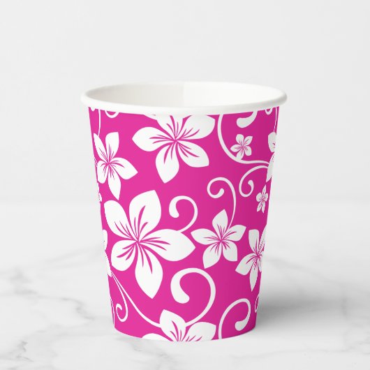GOBELETS EN PAPIER BLEU HAWAI (ROSE CHAUD) (Gauche)