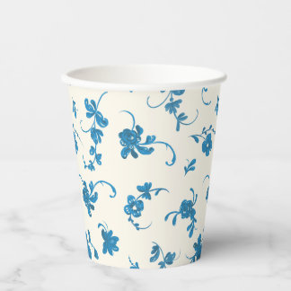 Gobelets En Papier Bleu Ivoire Élégant Rococo Vintage